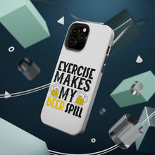 DistinctInk ToughCase for Apple iPhone, Compatible with MagSafe Charging - Exercise Makes My Beer Spill