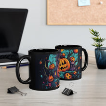 DistinctInk Black Coffee Mug - Trick or Treat Parade for Halloween