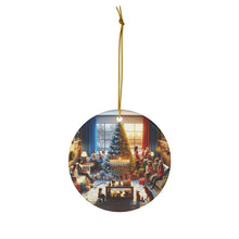 DistinctInk Hanging Ceramic Christmas Tree Ornament Charm with Gold String - Great Gift/Present - 2 3/4 inch Diameter - Winter Holiday Harmony
