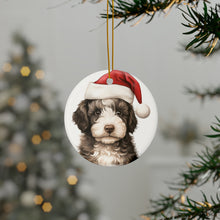 DistinctInk Hanging Ceramic Christmas Tree Ornament with Gold String - Great Gift/Present - 2 3/4 inch Diameter - Spanish Water Dog Puppy Drawing Design