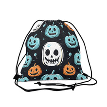 DistinctInk Drawstring Bag / Backpack with Skele-Ghostly Pumpkin Patch Design for Halloween