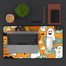 DistinctInk Desk Mat with Flying Pumpkin Bats Design for Halloween