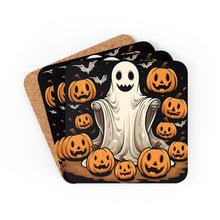 DistinctInk (Set of 4) Corkwood Coasters with Ghastly Skeletal Pumpkin PatchDesign for Halloween