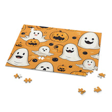 DistinctInk Jigsaw Puzzle with Ghoulish Bats and Pumpkins Design for Halloween