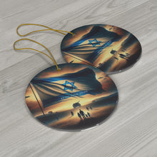 DistinctInk Hanging Ceramic Christmas Tree Ornament Charm with Gold String - Great Gift/Present - 2 3/4 inch Diameter - Hopeful Dawn - Bring Them Home