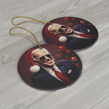 DistinctInk Hanging Ceramic Christmas Tree Ornament Charm with Gold String - Great Gift/Present - 2 3/4 inch Diameter - Biden's Merry Christmas Cool Sunglasses