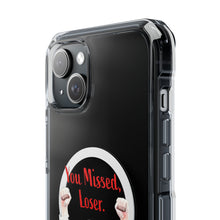 DistinctInk Clear Case for Apple iPhone, Compatible with MagSafe – Trump ‘You Missed, Loser’ Cartoon Design