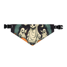 DistinctInk Adjustable Pet Banana Collar with Spooky Skeleton Pumpkins Design for Halloween