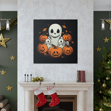 DistinctInk Canvas Wall Art with Ghost Skeleton Pumpkin Pattern for Halloween