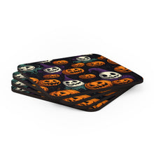 DistinctInk (Set of 4) Corkwood Coasters with "Halloween Haunts and Pumpkin Pals"Design for Halloween