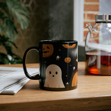 DistinctInk Black Coffee Mug - Spooky Skeleton Pumpkin Patch for Halloween