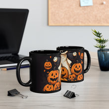 DistinctInk Black Coffee Mug - Spooky Skeleton Pumpkin Patch for Halloween