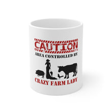 DistinctInk Glossy White Coffee / Tea Mug - Area Controlled By Crazy Farm Lady