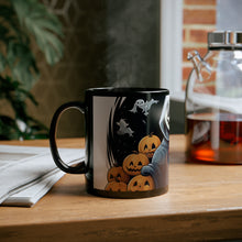 DistinctInk Black Coffee Mug - Skeleton Ghost and Pumpkin for Halloween