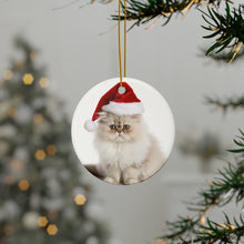 DistinctInk Hanging Ceramic Christmas Tree Ornament with Gold String - Great Gift/Present - 2 3/4 inch Diameter - Persian Cat Design