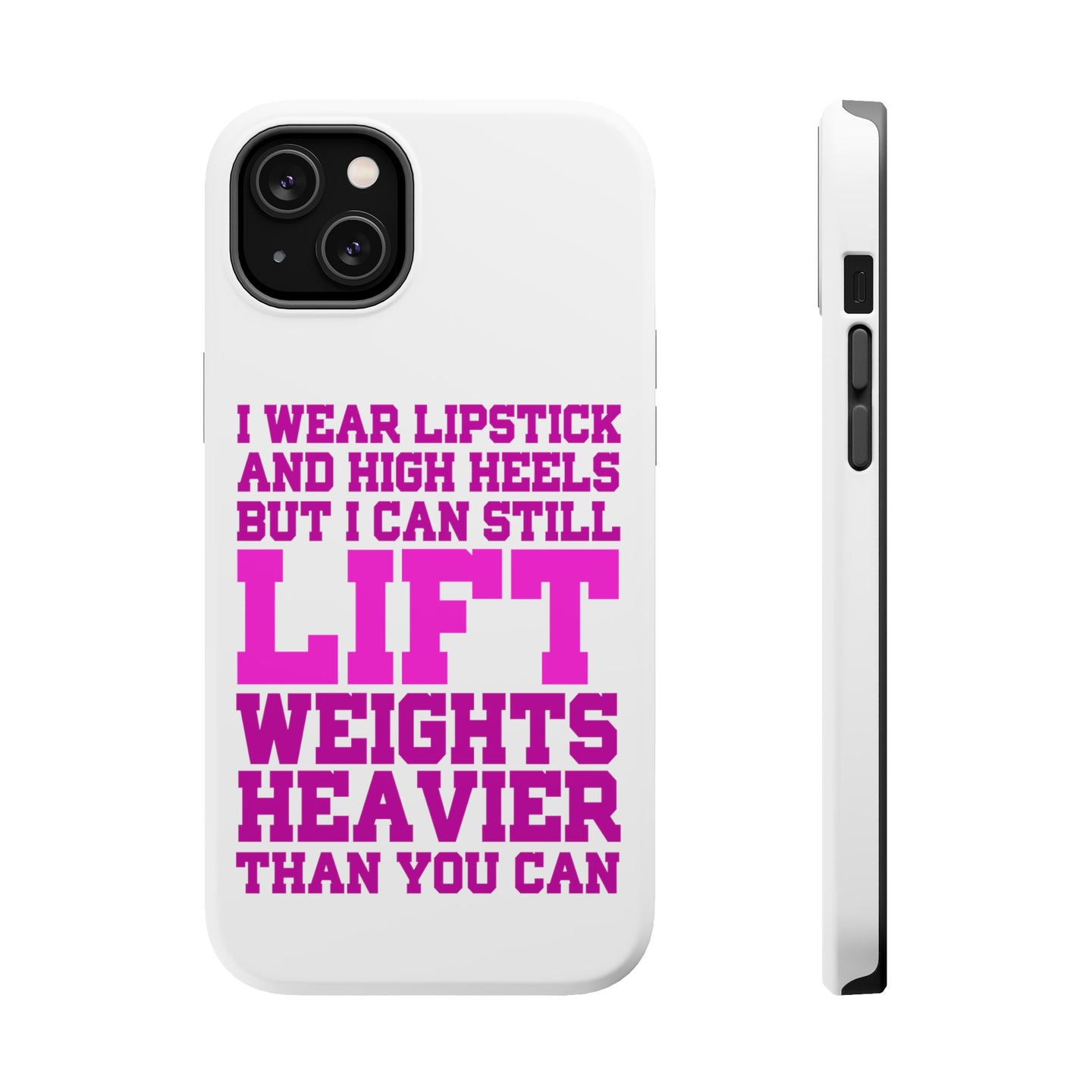 DistinctInk ToughCase for Apple iPhone, Compatible with MagSafe Charging - Lipstick & High Heels Can Life Weights Heavier