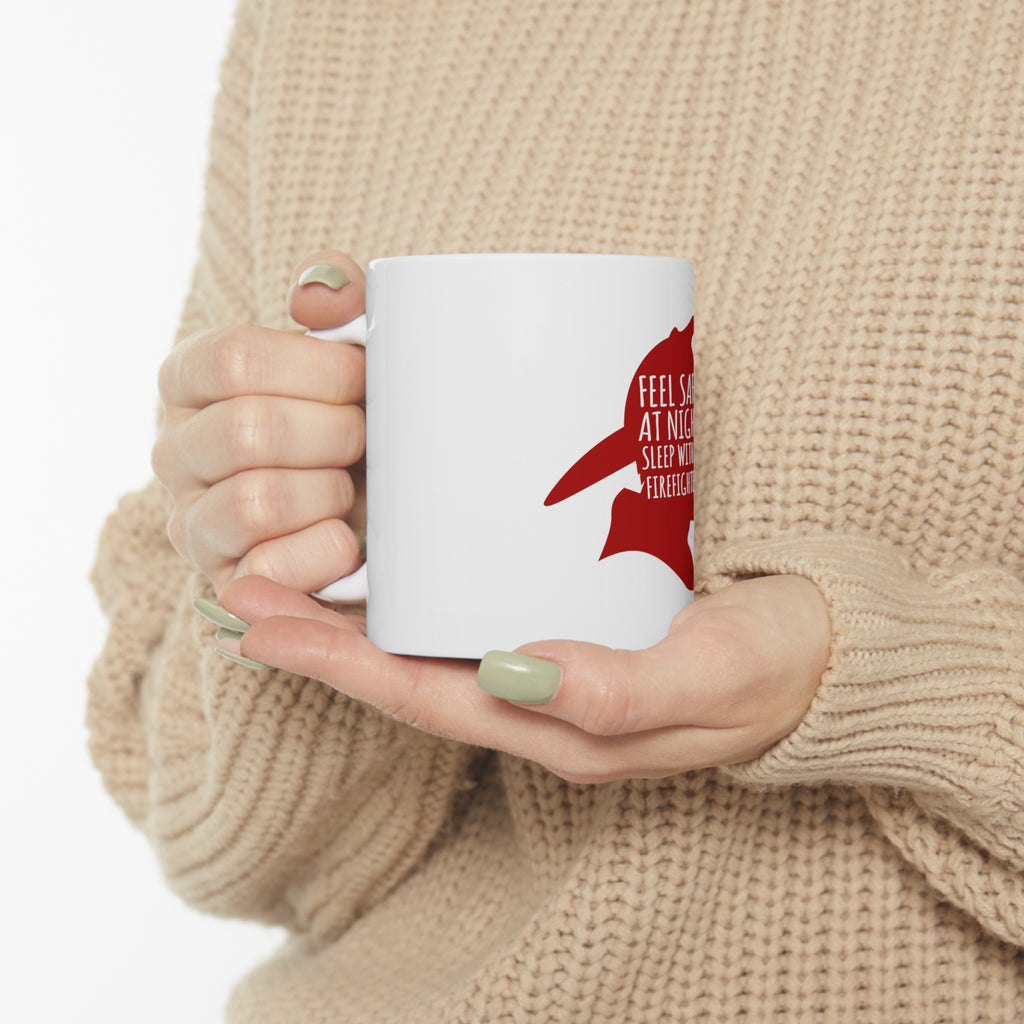 Glossy White Coffee / Tea Mug - Feel Safe at Night Sleep with a Firefighter, view 10