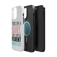 DistinctInk ToughCase for Apple iPhone, Compatible with MagSafe Charging - Yes I'm a Girl Yes I Speak Fluent Wrestling