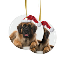 DistinctInk Hanging Ceramic Christmas Tree Ornament with Gold String - Great Gift/Present - 2 3/4 inch Diameter - Leonberger Design