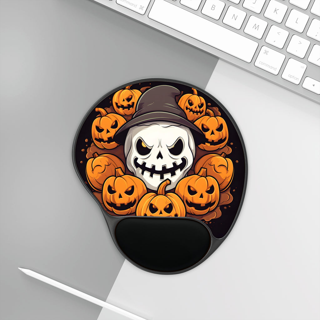 Mouse Pad with Wrist Rest with Spooky Skeleton Pumpkin Patch Design for Halloween, view 3