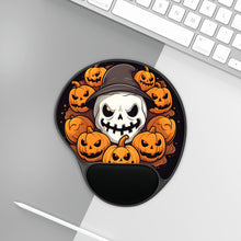 DistinctInk Mouse Pad with Wrist Rest  with Spooky Skeleton Pumpkin Patch Design for Halloween