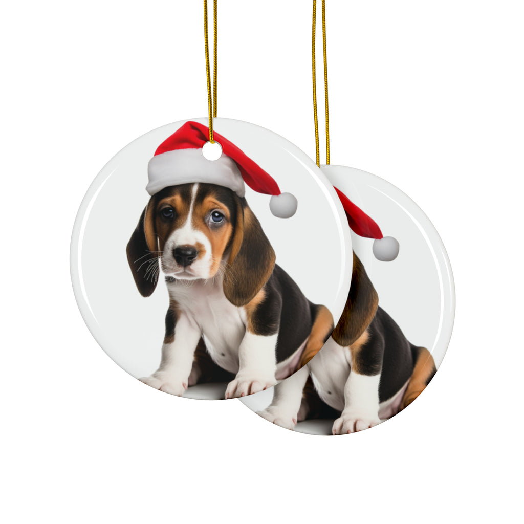 Hanging Ceramic Christmas Tree Ornament with Gold String - Treeing Walker Coonhound Puppy Design, view 2