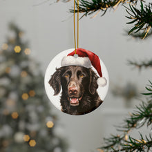 DistinctInk Hanging Ceramic Christmas Tree Ornament with Gold String - Great Gift/Present - 2 3/4 inch Diameter - Curly-Coated Retriever Design