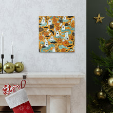 DistinctInk Canvas Wall Art with Flying Pumpkin Bats for Halloween