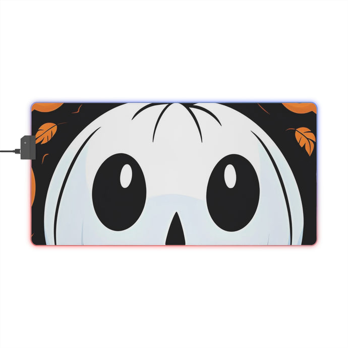 DistinctInk LED Gaming Mouse Pad with Ghost Skeleton Cartoon Pumpkin Design for Halloween