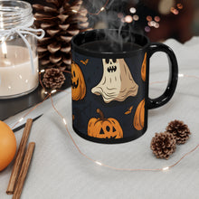 DistinctInk Black Coffee Mug - Ghost Skeleton Pumpkin Bash for Halloween