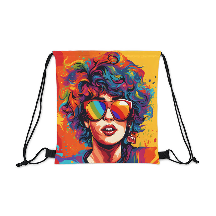 DistinctInk Drawstring Bag Backpack with Start Building Your Dreams Design for LGBTQ+ Pride