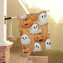 DistinctInk Garden & House Banner / Flag with Ghostly Skeleton Pumpkin Patch Design for Halloween