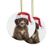 DistinctInk Hanging Ceramic Christmas Tree Ornament with Gold String - Great Gift/Present - 2 3/4 inch Diameter - Poodle Puppy Design