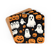 DistinctInk (Set of 4) Corkwood Coasters with Ghost Skeleton Pumpkin CartoonDesign for Halloween
