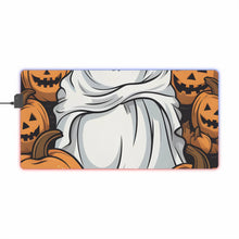 DistinctInk LED Gaming Mouse Pad with Skeletal Ghostly Pumpkin Patch Design for Halloween