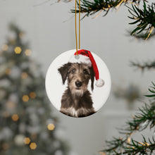 DistinctInk Hanging Ceramic Christmas Tree Ornament with Gold String - Great Gift/Present - 2 3/4 inch Diameter - Scottish Deerhound Puppy Design