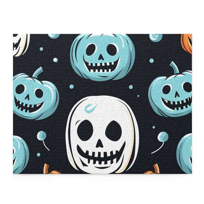 DistinctInk Jigsaw Puzzle with Skele-Ghostly Pumpkin Patch Design for Halloween