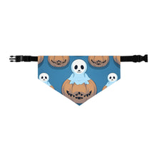 DistinctInk Adjustable Pet Banana Collar with Ghost Skeleton Pumpkin Pattern Design for Halloween