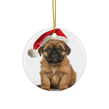 DistinctInk Hanging Ceramic Christmas Tree Ornament with Gold String - Great Gift/Present - 2 3/4 inch Diameter - Brussel Griffon Puppy Design