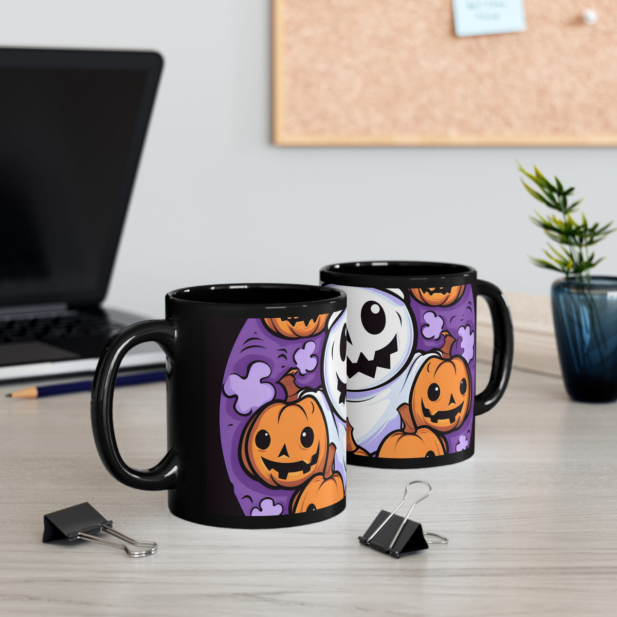 Black Coffee Mug - Ghost Skeleton Pumpkins for Halloween, view 5