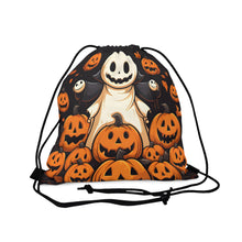 DistinctInk Drawstring Bag / Backpack with Spooky Skeleton Pumpkin Patch Design for Halloween