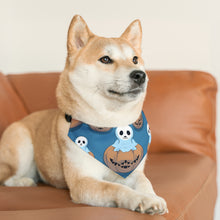 DistinctInk Adjustable Pet Banana Collar with Ghost Skeleton Pumpkin Pattern Design for Halloween