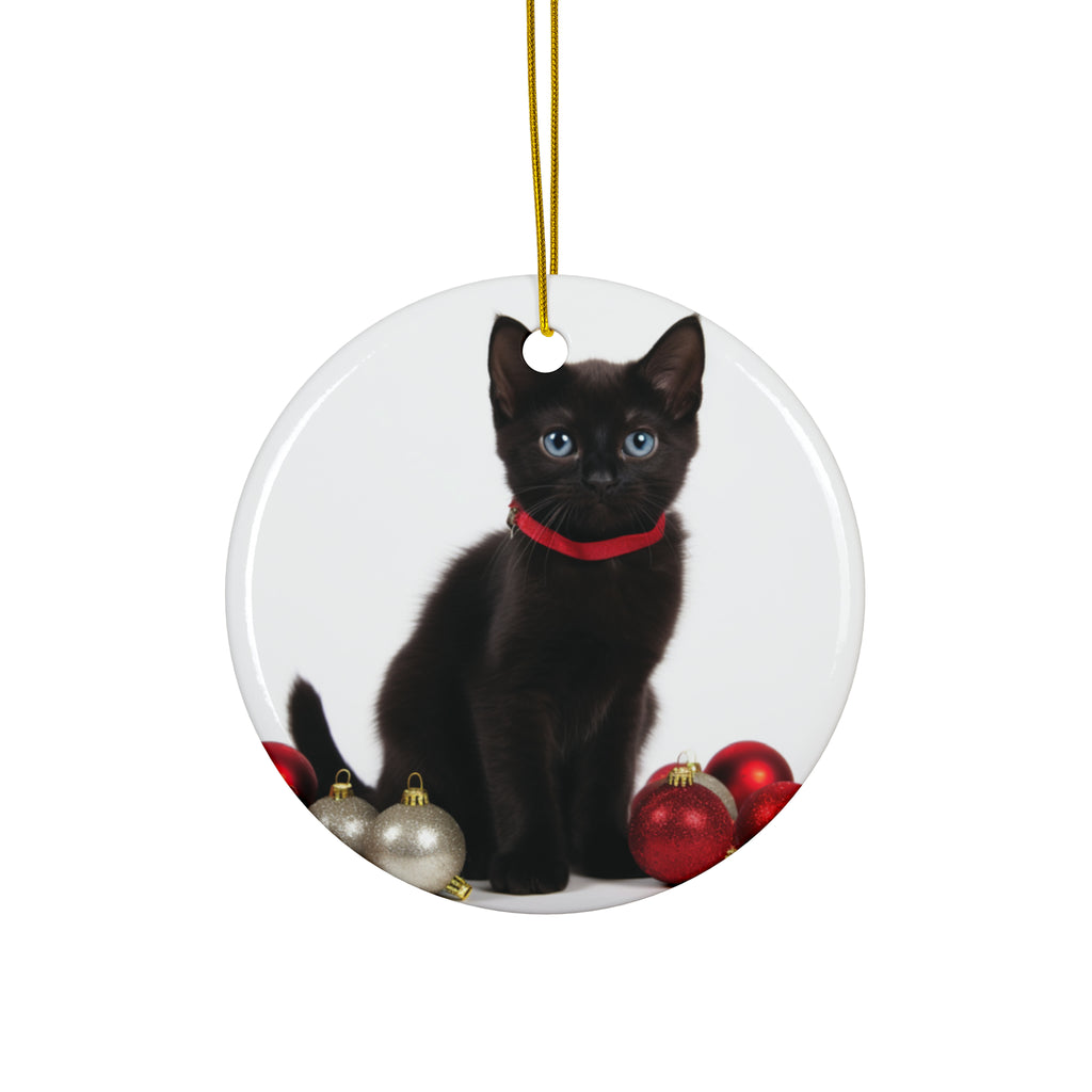 Hanging Ceramic Christmas Tree Ornament with Gold String - Bombay Kitten Design