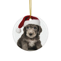 Hanging Ceramic Christmas Tree Ornament with Gold String - Bedlington Terrier Puppy Design