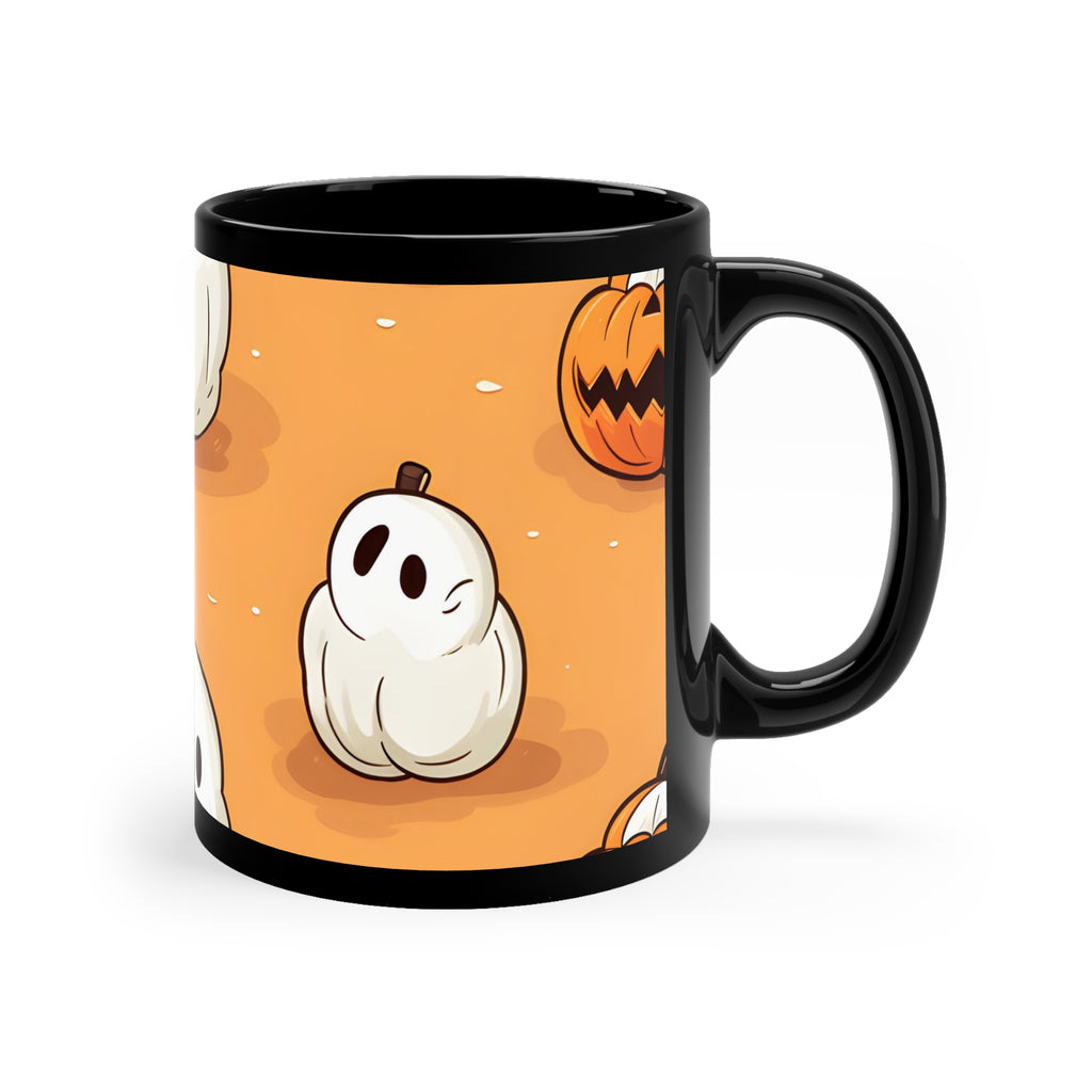 Black Coffee Mug - Ghastly Skeleton Pumpkin adorned for Halloween, view 3