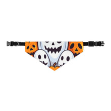 DistinctInk Adjustable Pet Banana Collar with Skele-Pumpkin Ghost Pattern Design for Halloween