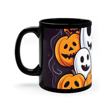 DistinctInk Black Coffee Mug - Skele-Pumpkin Ghost Pattern for Halloween