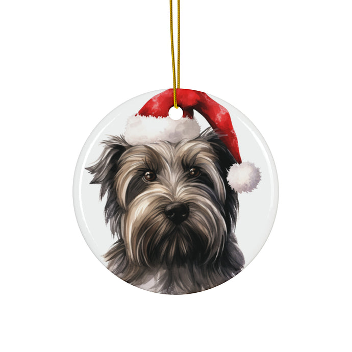 DistinctInk Hanging Ceramic Christmas Tree Ornament with Gold String - Great Gift/Present - 2 3/4 inch Diameter - Skye Terrier Design