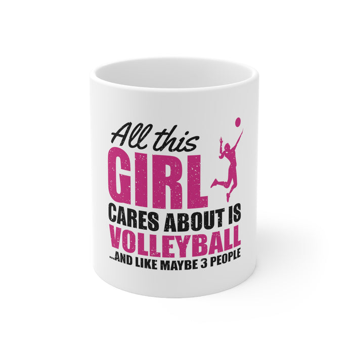 DistinctInk Glossy White Coffee / Tea Mug - All This Girl Cares About is Volleyball