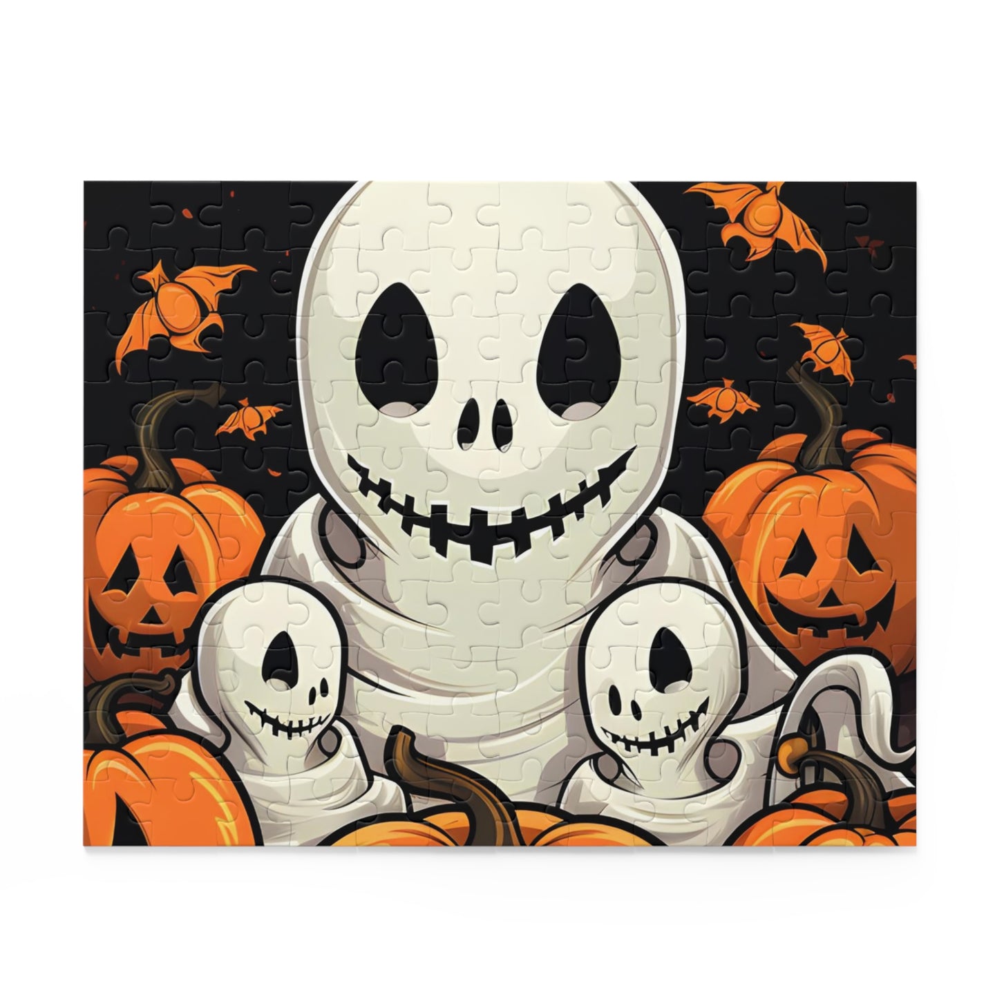 DistinctInk Jigsaw Puzzle with Ghost Skeleton Pumpkin Pattern Design for Halloween